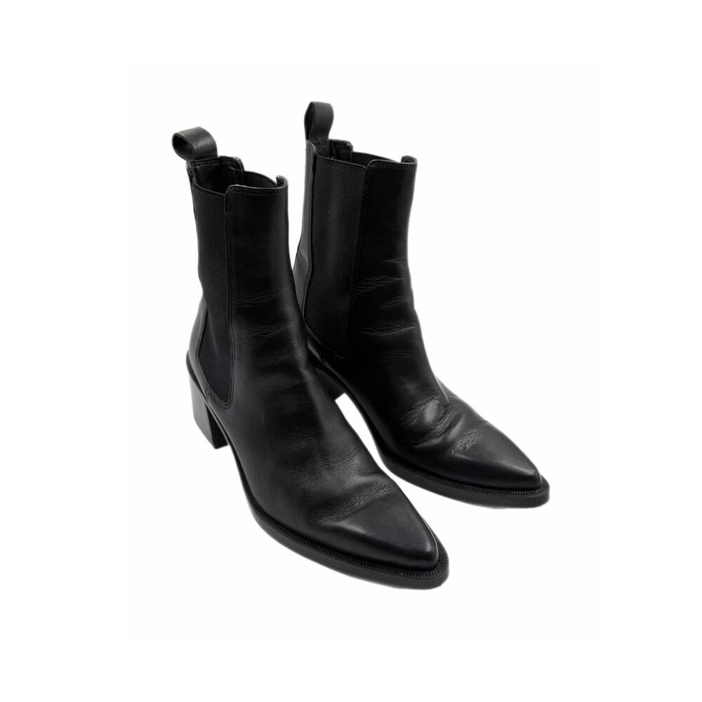 Zara Black Leather Pointed Toe Western Boho Autumn Classic Sleek Chelsea Boots